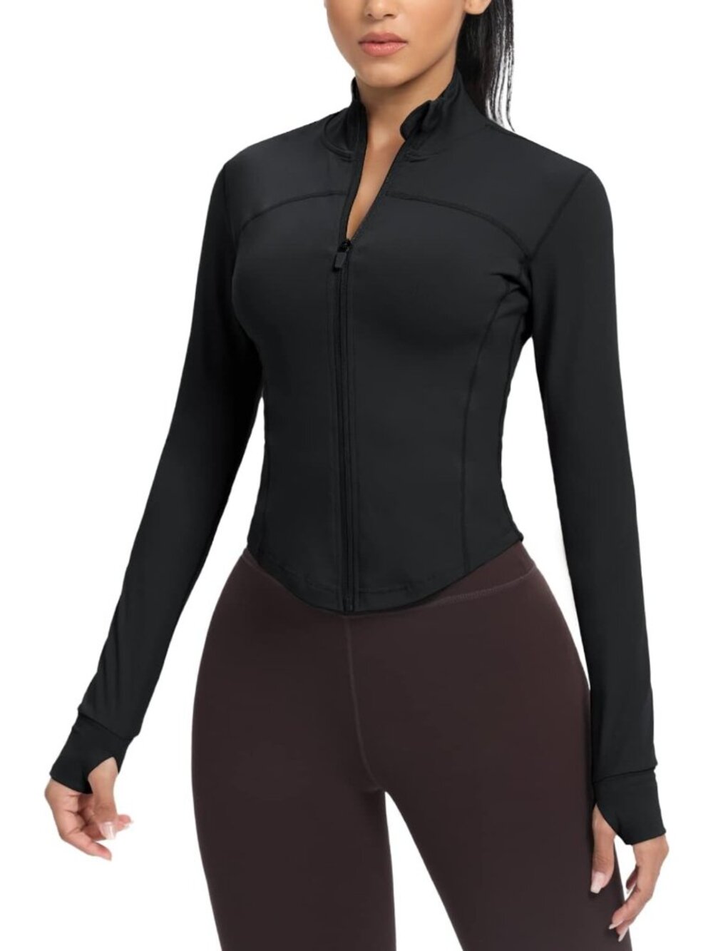Cropped Women's Workout Jacket - Slim Fit Zip Athletic Top for Running & Fitness